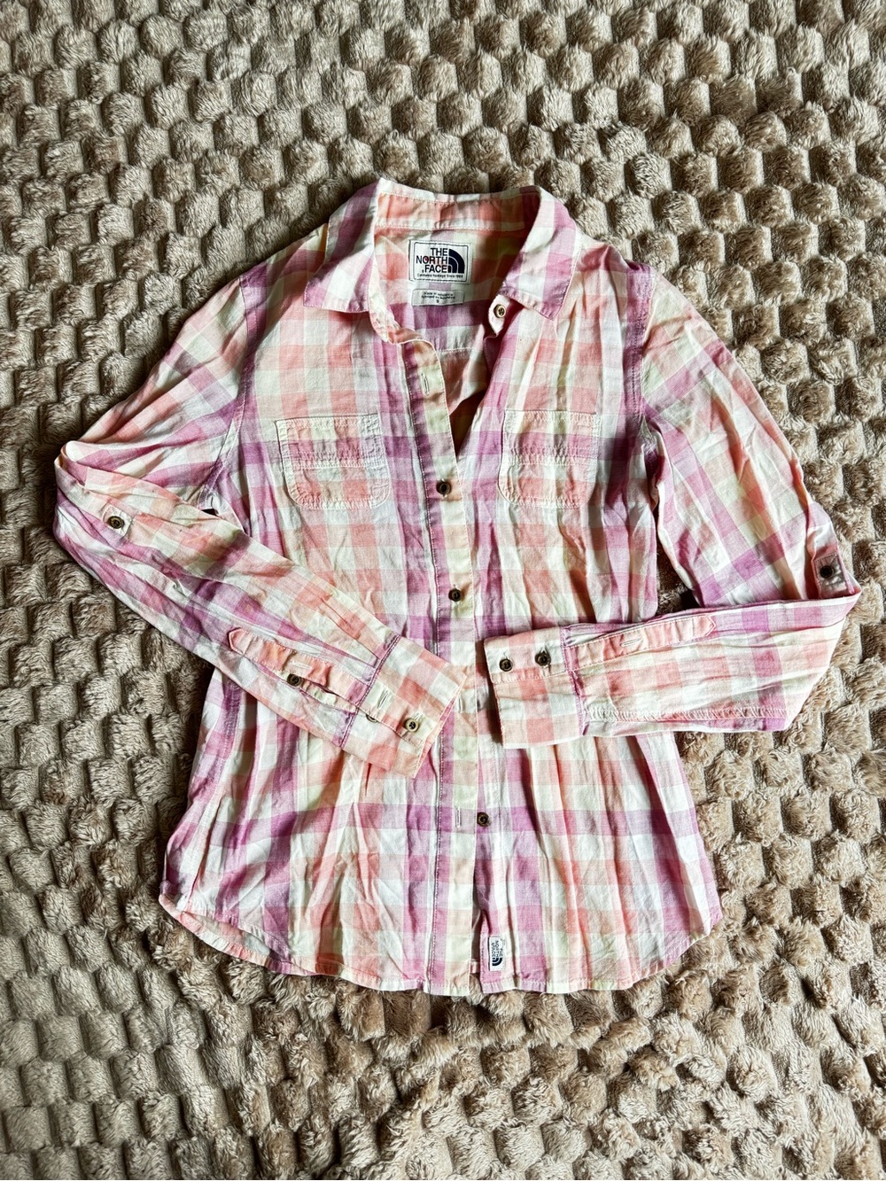 The North Face Pink Plaid Long-Sleeve Button-Down Shirt